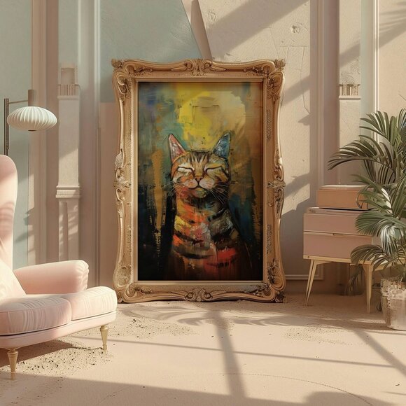 Original Abstract Cat Art Print + Digital Copy, Animal Home Decor - Picture 8 of 8